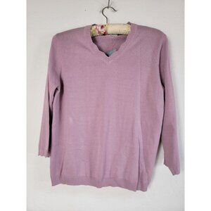 Cotswold Collection Women Lilac V-Neck Sweater Medium Combed Cotton Pullover New